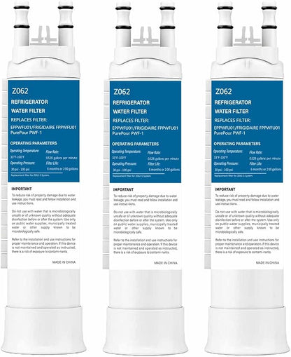 FPPWFU01 Water Filter Replacement Compatible With Frigidaire FPPWFU01, Purepour PWF-1, GRFS2853AF, TH-07, EPPWFU01, GRFC2353AD, GRFC2353AF, GRFN2853AF, GRFS2853AD, GRSS2652AF, 3Pack