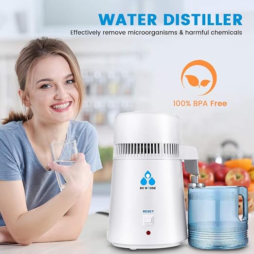 DC HOUSE 1 Gallon Water Distiller Machine, 750W Distilling Pure Water for Home Countertop Table Desktop, 4L Distilled Water Making Machine to Make Clean Water for Home