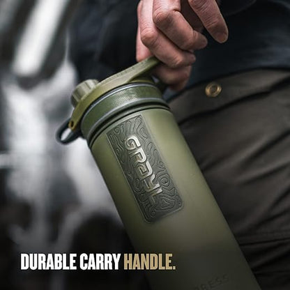 GRAYL GeoPress 24 oz Water Purifier Bottle - Filter for Hiking, Camping, Survival, Travel (Olive Drab)