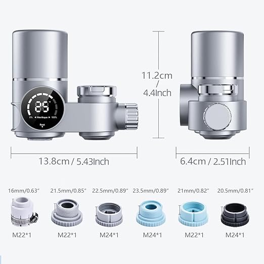 Water Filter for Sink Faucet, Lead-Reducing Filter, Dual Head Design with Temperature Display ℉, 300 Gallons Long-Lasting Reinforced Housing Built-to-Last, Multi-Use Tap Water Filter