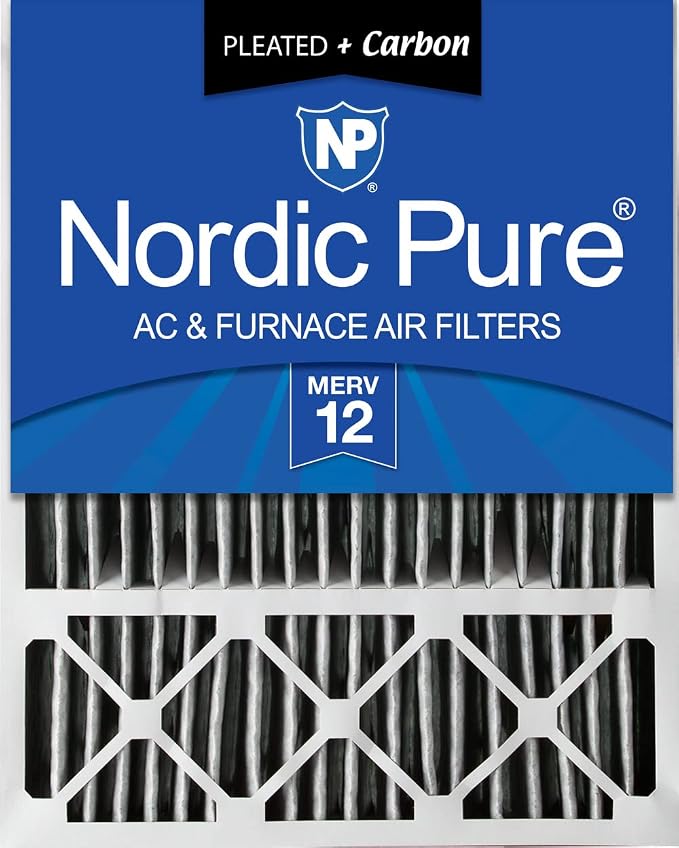 Nordic Pure 20x25x5 MERV 12 Plus Carbon Air Filter 1 Pack | Actual Size: 19 7/8 x 24 7/8 x 4 3/8 Honeywell Replacement Made in USA, Advanced HVAC Furnace Filtration, Pet & Odor Control