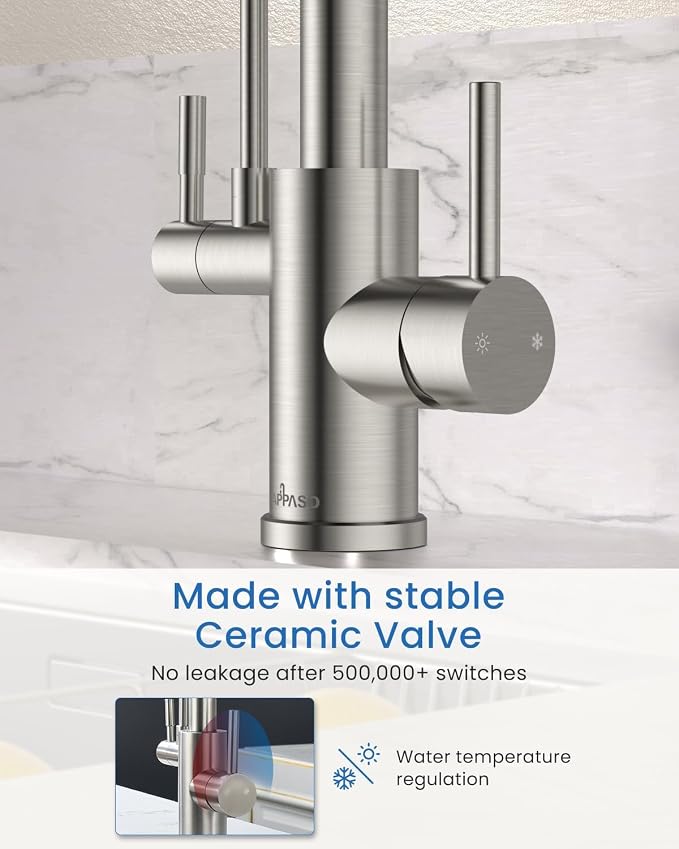 APPASO 3 in 1 Kitchen Faucet with Water Filter Brushed Nickel | 20 Inches High Arc Upgraded Separate Drinking Water 2 Handle 3 Way Kitchen Water Filter Faucet (Without Filtration Device)