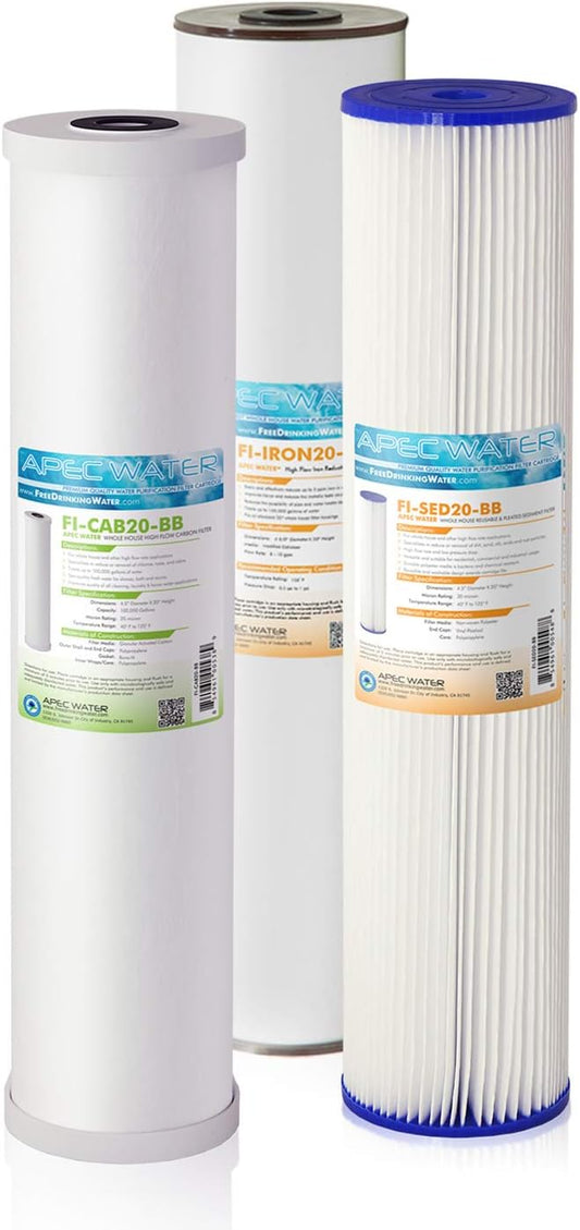 APEC Water Systems FILTER-SET-CB3-CBC-20BB 20" Whole House Sediment, GAC Carbon and Carbon Block Replacement Filter Set