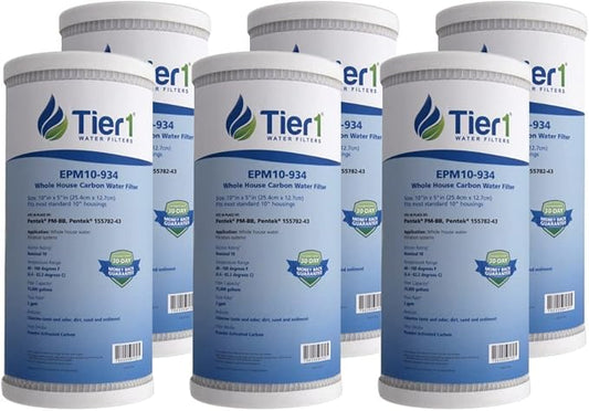 Tier1 10 Micron 10 x 4.5 Water Filter | Whole House Carbon Block Water Filter Replacement Cartridge | Replacement for Pentek EPM-BB, 155782-43, CB-45-1010, EPM10-934 | 4.5 x 10 Water Filter (6-Pack)