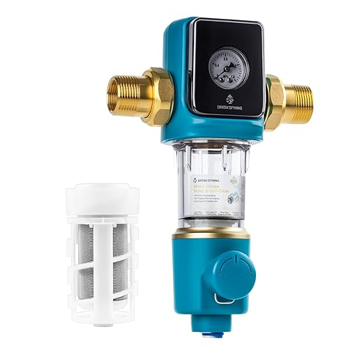 Water-Drive Cleaning Spin Down Sediment Filter with Water Pressure Gauge, 1" MNPT + 3/4" FNPT, 300 Micron Reusable Whole House Water Filter System for Well Water with Scraper, Blue