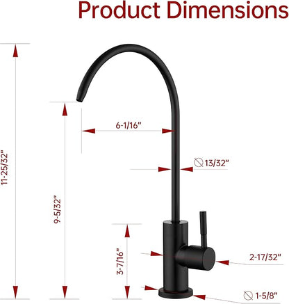 SUMERAIN Water Filter Faucet for Reverse Osmosis or Water Filtration System | Matte Black, 304 Stainless Steel, 100% Lead-Free, Drinking Water Faucet for Kitchen Sink
