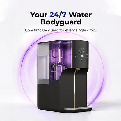 Countertop Reverse Osmosis System - 3:1 Pure to Drain Ratio RO Water Filter, 24H UV Light & Real-time TDS Display, 5-Stage 0.0001μm Filtration for Home, Office & RV, Portable Water Purifier