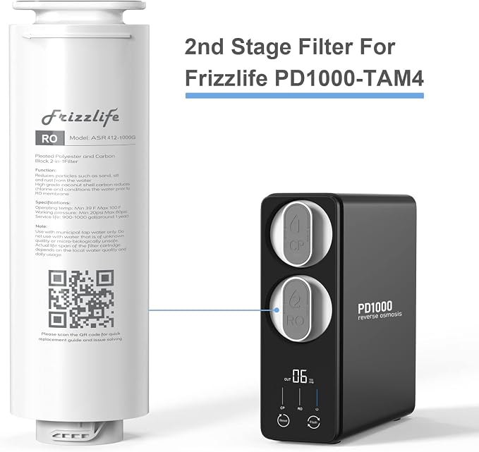 Frizzlife ASR412-1000G RO Replacement Filter Cartridge For PD1000-TAM4 (2nd Stage)