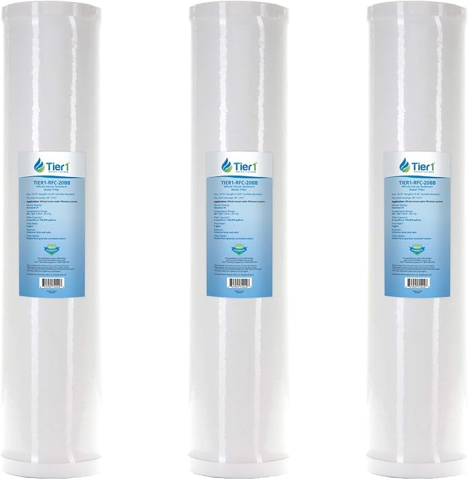 Tier1 25 Micron 20 x 4.5 Water Filter | Whole House Radial Flow Carbon Cartridge | Granular Activated Pre-Filter | Replacement for Pentek RFC-20BB, SDP-4520, RFC20-BB | 4.5 x 20 Water Filter (3pk)