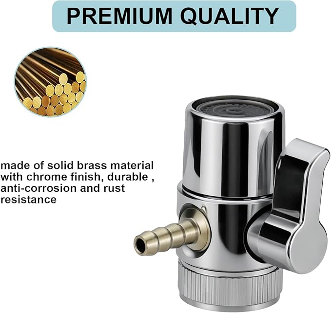 Countertop Water Filter Diverter Valve with Barb Connector, Faucet Diverter Adapter for 6mm, 8mm, 9.5mm Tubing or Hose, Compatible with Standard Kitchen Faucets (6mm barb)