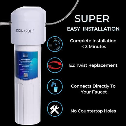 Under Sink Water FilterPod Water System High Speed Flow Rate 20,000 Gallon Capacity for Under Sink Homes, Offices, Kitchen, RV & More
