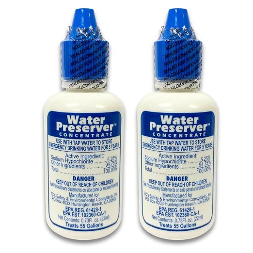 Water Preserver for 55 Gallon Water Tank 2 Pack - Made in USA - Purifies Drinking Water for 5 Years - for Emergency Storage, Rain Collection, Survival Kit, Hurricane & Earthquake