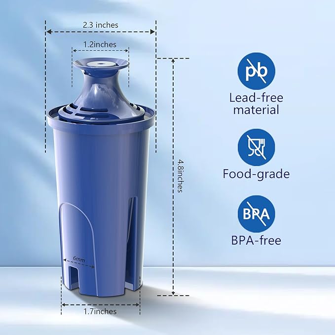 Alkaline Water Filter Replacement for Brita® Filter, Pitchers and Dispensers, Classic 35557, OB03, Mavea® 107007, Replacement for Brita® Pitchers Grand, Lake, Capri, Wave and More (6 Pack)