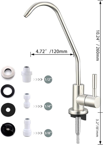 Drinking Water Faucet,Easy to Install Lead-Free Sink RO Faucet,Water Filter Faucets for Kitchen Bar Sink,Brushed Nickel SUS304 Reverse Osmosis Faucets