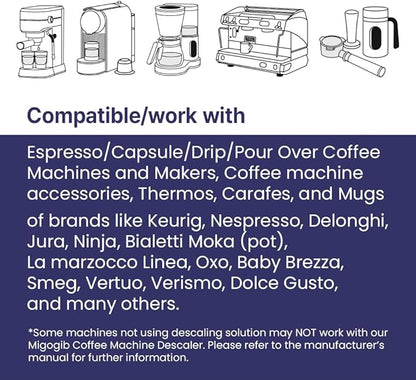 Coffee Machine Descaler Descaling Solution - 17 fl. oz. (5 Uses), Compatible with Espresso, Capsule, Drip, Pour over machines, Coffee machine accessories, Pot, Thermos, and Carafes