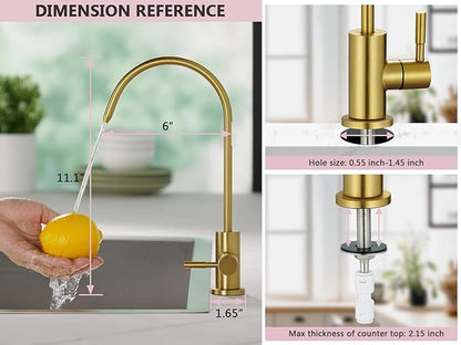 Tohlar Drinking Water Faucet for Kitchen Sink, Gold Filtered Water Faucets Lead-Free Reverse Osmosis Tap Water Filtration System 304 Stainless Steel, Brushed Gold Finish