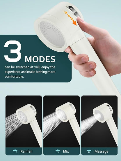 Ion Drops Filtered Shower Head with Handheld, High Pressure Shower Heads with 3 Spray, Showerhead with Filters Hand held for Hard Water, Remove Chlorine, Reduces Dry Itchy Skin (White)