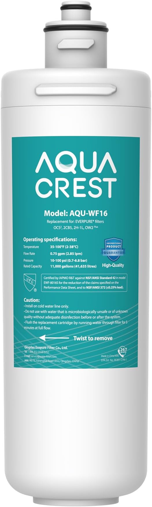 AQUA CREST OCS2 Under Sink Water Filter, Replacement for Everpure OCS2, 2CB5, 2H-L, 2CB-GW, ADC, OW2-Plus, EV9618-02, EV9634-26, EV9634-01, EV9617-05, Aquverse A100, NSF/ANSI 42 Certified