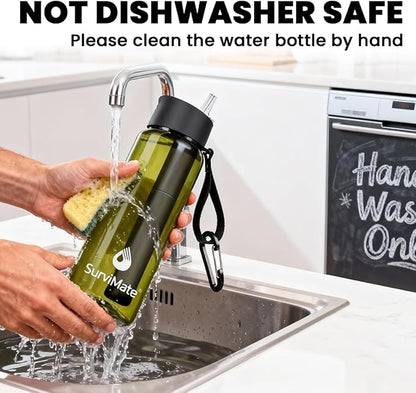 SurviMate Purified Water Bottle for Camping, Hiking, Backpacking and Travel, BPA Free with 5-Stage Intergrated Filter Straw