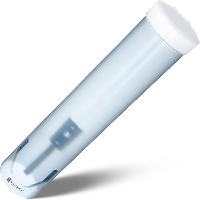 San Jamar Medium Pull-Type Cup Dispenser 4-10 Oz. Cups with Flip Cap for Restaurants, Home, And Office, Plastic, 16 Inches, Frosted Blue