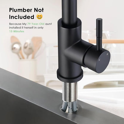 Kitchen Faucet with Pull Down Sprayer, Matte Black High Arc Single Handle Bar Sink Faucet, Stainless Steel, 3 Mode, Grifos para Fregaderos de Cocina
