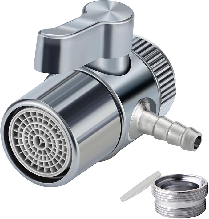 Countertop Water Filter Diverter Valve with Barb Connector, Faucet Diverter Adapter for 6mm, 8mm, 9.5mm Tubing or Hose, Compatible with Standard Kitchen Faucets (6mm barb)