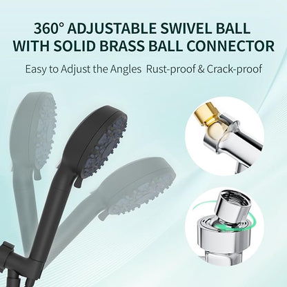 Black High Pressure Handheld Filtered Shower Head, 7 Spray Settings with Water Saving Pause Mode, for Hard Water Remove Chlorine Relieve Dry Skin, Universal Replaceable Filter