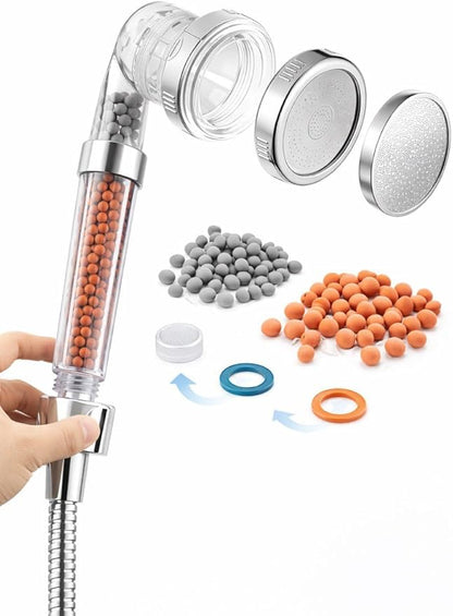 AquaVera Ionic Filter Shower Head – Replacement Shower Head Only (No Hose Included), 3 Spray Settings, High Pressure, Removes Chlorine & Hard Water Minerals, Easy Install for Bathroom