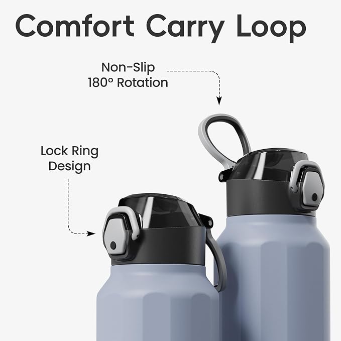 Konokyo FLOWPLAY 40oz Locking Push-Button Water Bottle with Silicone Spout,Leak-Proof,18/8 Stainless Steel Double-Wall Vacuum Insulated for Sports and Travel,BPA-Free,Light Purple