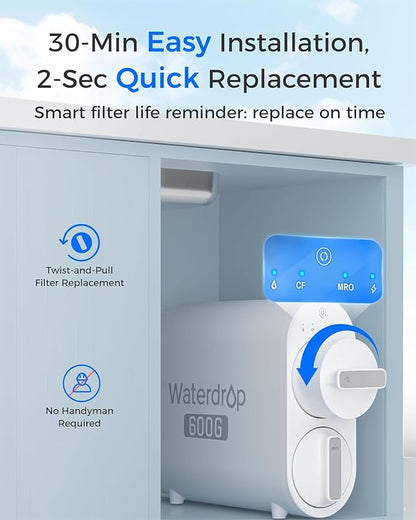 Waterdrop G2P6MRO Filter, Replacement for G2P600 Reverse Osmosis System, 2-year Lifetime, Reduce PFAS
