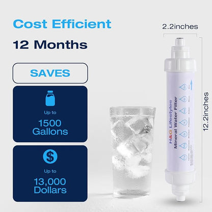 H&G Lifestyles Remineralization Filter,Mineral Water Filter 1,500 Gallons | Water Remineralizer for Reverse Osmosis with 1/4" Quick Connect Thread, Restore Essential Minerals for RO Water System