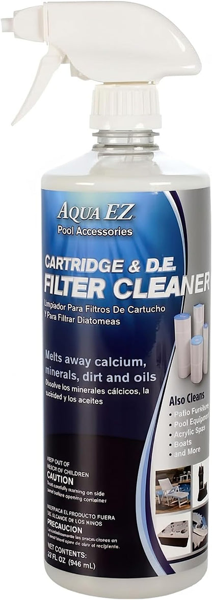 Aqua EZ Cartridge & D.E. Filter Cleaner – Fast Spray & Rinse Formula, Extends Filter Life, Boosts Flow & Circulation, Fresh Orange Scent, Cleans Pool Filters, Equipment, Spas & More (32 oz.)