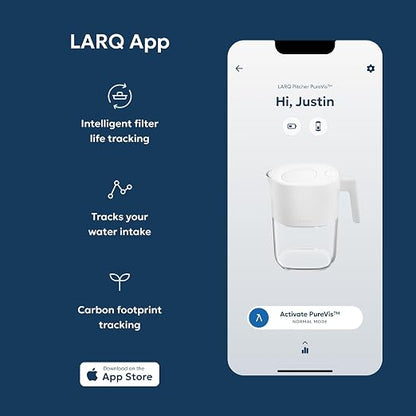 LARQ PureVis 3-in-1 Water Pitcher – Purifier, Filter & Tracking, 8-Cup Water Purifier Pitcher with Advanced Filter for Clean & Crisp Water – Removes Chlorine, PFAS, Lead & More – Pure White
