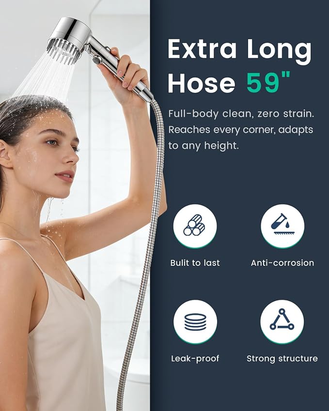 Filtered Shower Head with Handheld with 2PCS Filters, High Pressure 4 Spray Modes Showerhead with Filters, Water Softener Filters for Hard Water 59" Hose