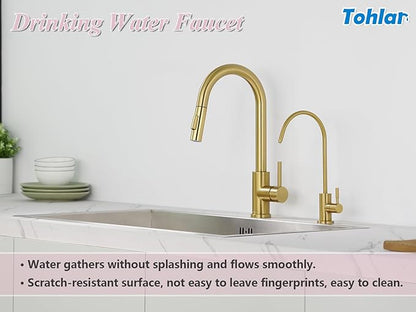 Tohlar Drinking Water Faucet for Kitchen Sink, Gold Filtered Water Faucets Lead-Free Reverse Osmosis Tap Water Filtration System 304 Stainless Steel, Brushed Gold Finish