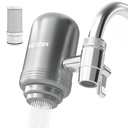 Vortopt Faucet Water Filter for Sink, Rapid Flow - 400 Gallons Faucet Mount Water Filtration System for Tap Water, NSF Certified Reduces Chlorine (Grey-T2-1 Filter)