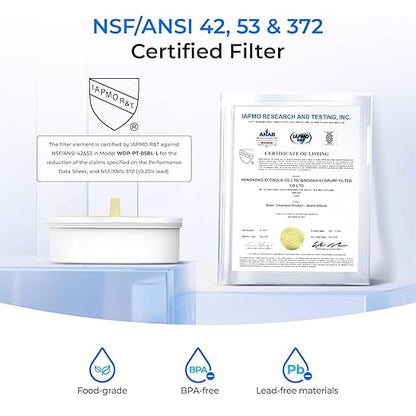 Waterdrop PT-72W Glass Water Filter Pitcher, 7-Cup, Eco-Friendly, NSF/ANSI 53, 42 & 372 Certified Filter, Reduces PFOA/PFOS, Chlorine, Cadmium, Copper & Mercury, BPA-Free, Easy to Clean, White