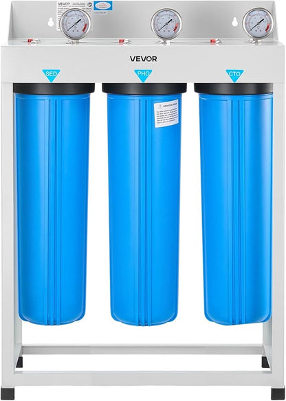 VEVOR Whole House Water Filter System, 3-Stage | Sediment, PHO, CTO | 4.5" x 20" Home Water Purifier Filter Reduce Chlorine, Bad Taste, Odor, Rust, Prevent Scale and Corrosion