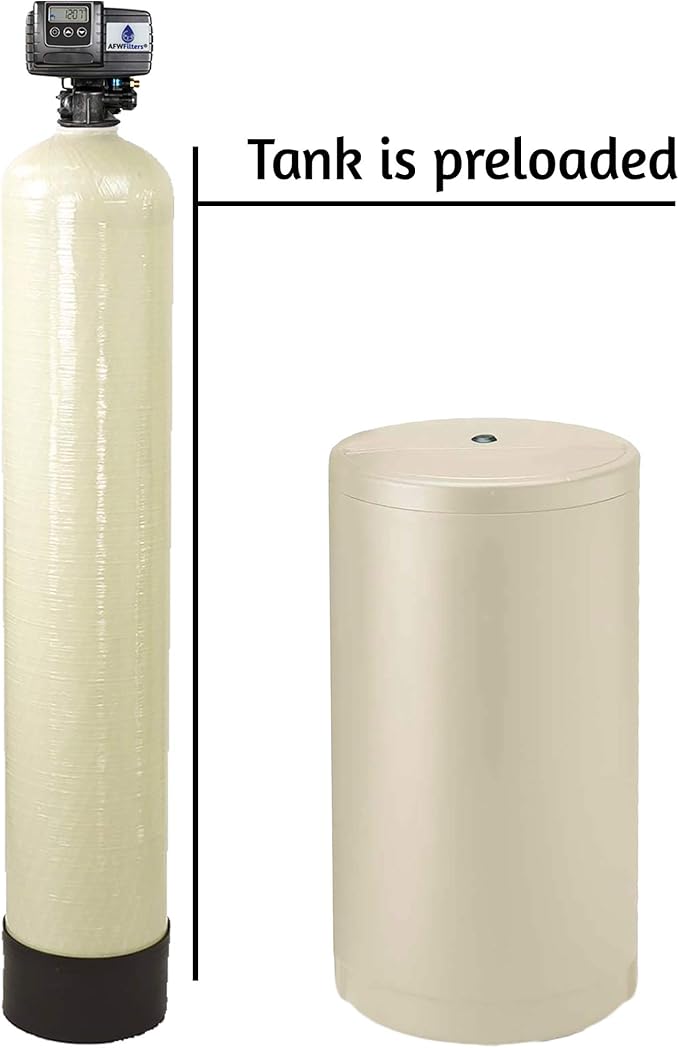 Fleck (64k 3/4 Inch, Almond High Capacity Resin) Whole House Water Softener System 5600sxt Digital Meter Grain-includes bypass valve & brine tank with safety float