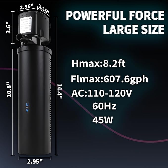 600GPH Pool Filter, U-V Sterilzer for 300-1000 Gallon Swimming Pool, Small Pool Filter Green Pool Cleaning Powerful Pump Pool Filter for Children Pools, Inflatable Pools, Cold Plunge Crystal Clear
