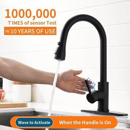 Touchless Kitchen Faucet with Pull Down Sprayer for Kitchen Sink, Single Handle Motion Sensor Faucet with LED Light and Dual-Function Spray, Hands-Free Matte Black