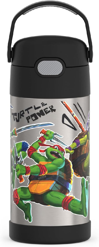 THERMOS FUNTAINER Water Bottle with Straw - 12 Ounce - Kids Stainless Steel Vacuum Insulated Water Bottle with Lid, Teenage Mutant Ninja Turtles