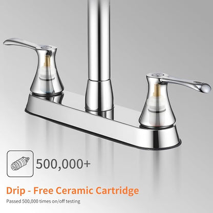 HOMELODY 2 Handles Kitchen Faucet with Pull Down Sprayer for 3 Hole Sink, 360° Rotating Spout Commercial 2 Handle Stainless Steel Kitchen Faucets with Deck Plate Chrome