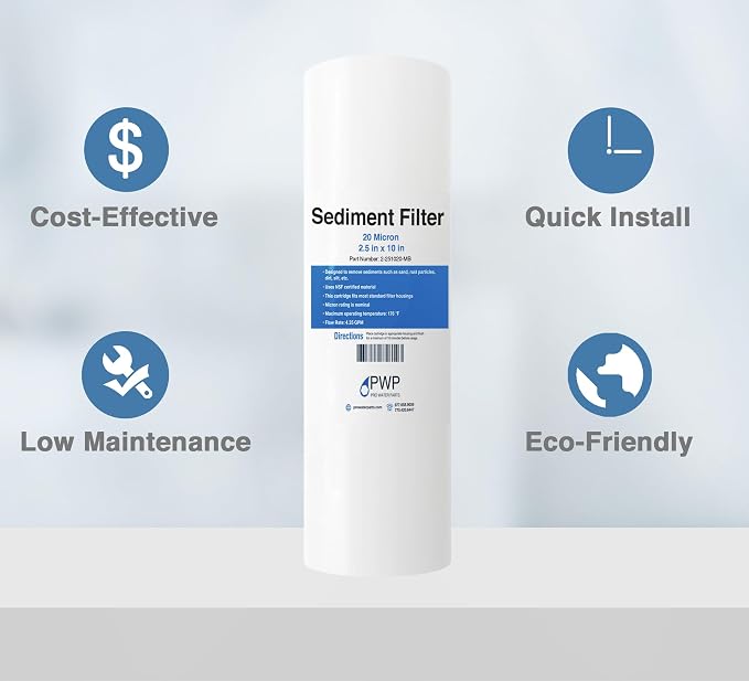 Sediment Water Filter Melt Blown Polypropylene10x2.5 Standard 10 Micron 25 Pack