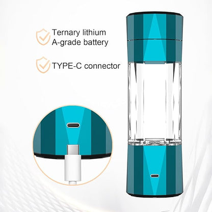 208ml Hydrogen Water Bottle Generator 6000-8000 PPB Portable Hydrogen Water Ionizer Machine with PEM Technology, Hydrogen Rich Water Glass Health Cup Blue