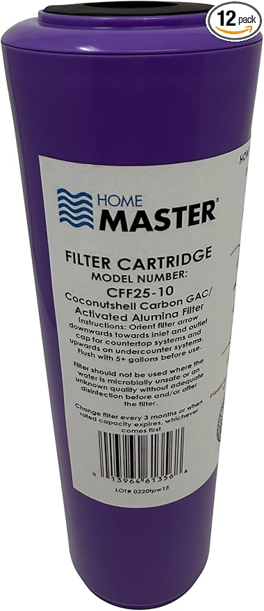Home Master CFF25-10 Jr F2 Replacement Fluoride Filter, Fits Standard 10” Housings, Multi-Stage, Sediment, Activated Alumina, Compression Disks, 1 Count (Pack of 12)
