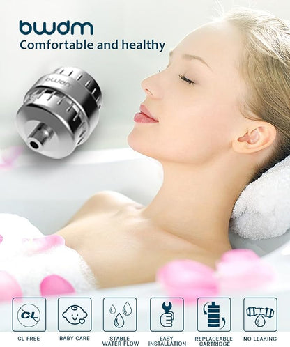 15 Stage Shower Filter - Shower Head Filter - bwdm Hard Water Filter, Remove Chlorine Heavy Metals and other Impurities, Vitamin C Water Softener Reduces Dry Itchy Skin, Dandruff (Chrome)