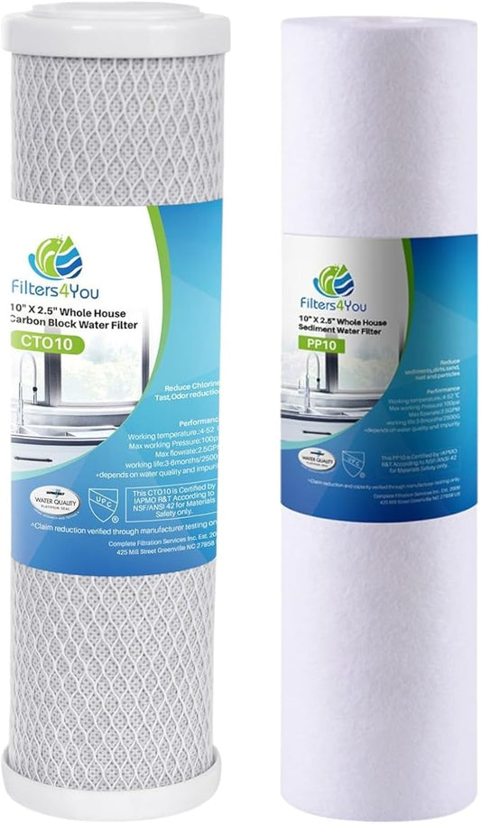CFS Reverse Osmosis Water Filter Kit 10" Sediment Carbon 1 Set | 2 Stage RO Filter Kit Includes 10" Sediment & Carbon Filters Fits Under Sink Reverse Osmosis Systems 1 Micron