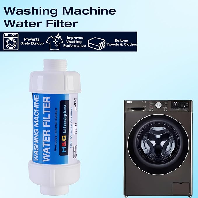 H&G Lifestyles Water Filter for Washing Machine,Water Softener Anti-Scale Water Filtration,with 3/4" GHT Garden Hose Filter, Prevent Scale Build-up,for Water Heater Swamp Cooler,1PACK