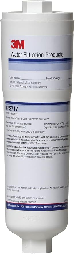 3M CFS717 In-Line Filter Cartridge For Beverage Production, Reduces Scale Build-Up, Removes Sediment, Chlorine, Taste and Odor. For Coffee, Tea, Ice